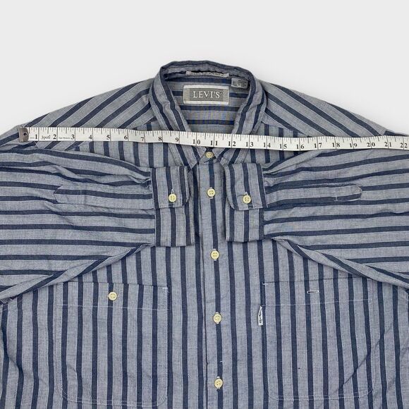VINTAGE 70s Levis Shirt Mens Extra Large Blue Striped Silver Label Big E Western - Picture 10 of 16